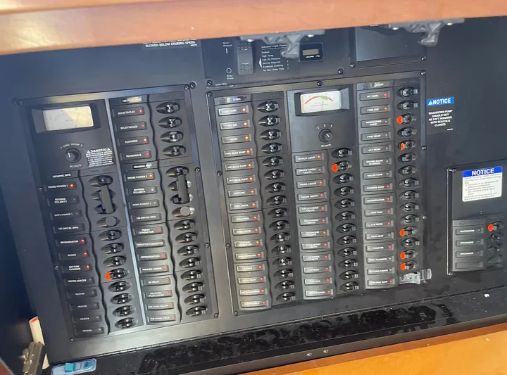  Yacht Photos Pics Electrical control panel on a 2005 Meridian 490 Pilothouse yacht.