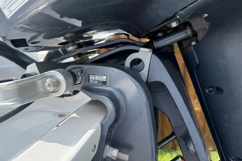  Yacht Photos Pics Close-up of a 2020 Cutwater C-24 boat engine component with Yamaha branding.