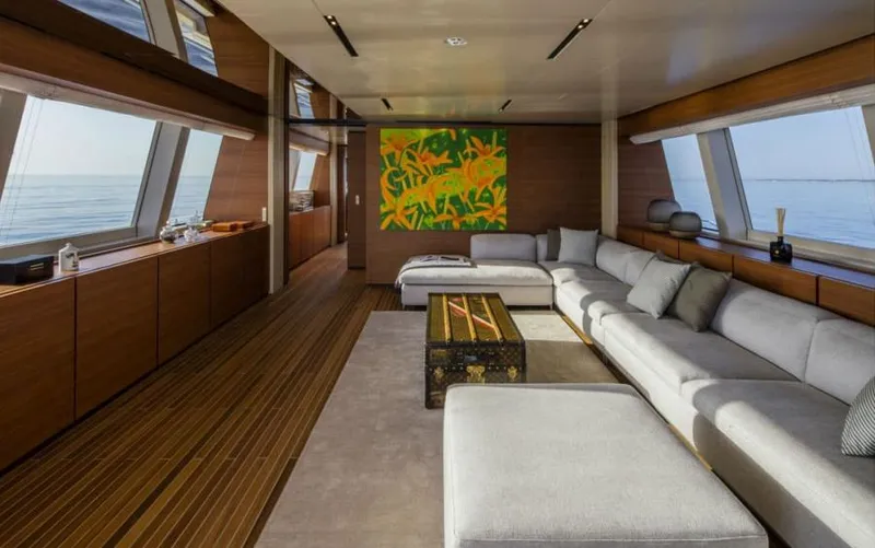  Yacht Photos Pics Luxurious interior of 2024 Custom Line Navetta 33 yacht with modern decor and ocean views.