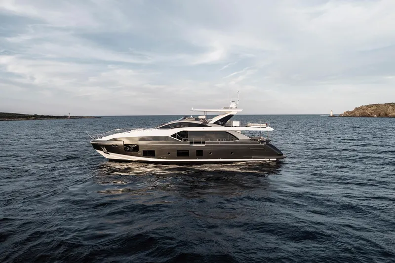  Yacht Photos Pics Luxury Azimut Grande 27M yacht cruising on open sea, 2025 model.