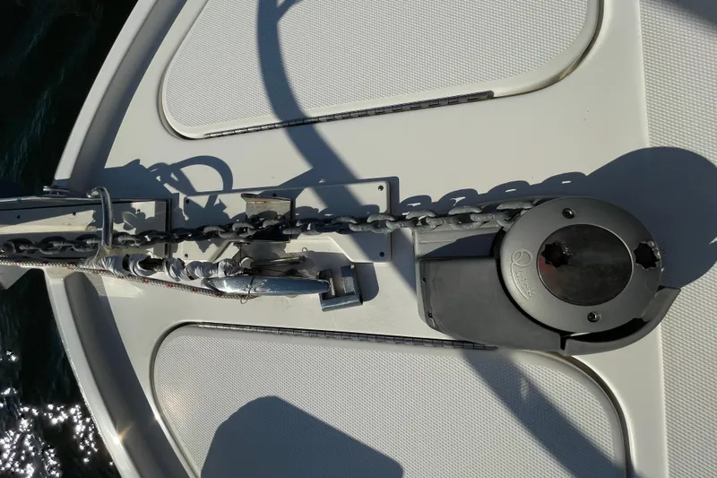 Yacht Photos Pics Anchor chain mechanism on 2013 Sea Ray 510 Sundancer yacht deck.