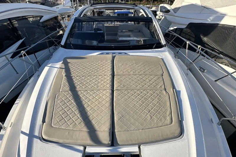  Yacht Photos Pics 2021 Fairline Targa 45 Open yacht with sunbathing cushions on deck.