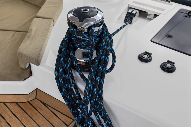 No Retreat Yacht Photos Pics Winch and rope detail on 2020 Hylas H57 yacht deck.