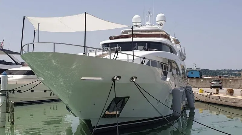  Yacht Photos Pics Luxury yacht Benetti Delfino 93, 2013 model, docked at marina.