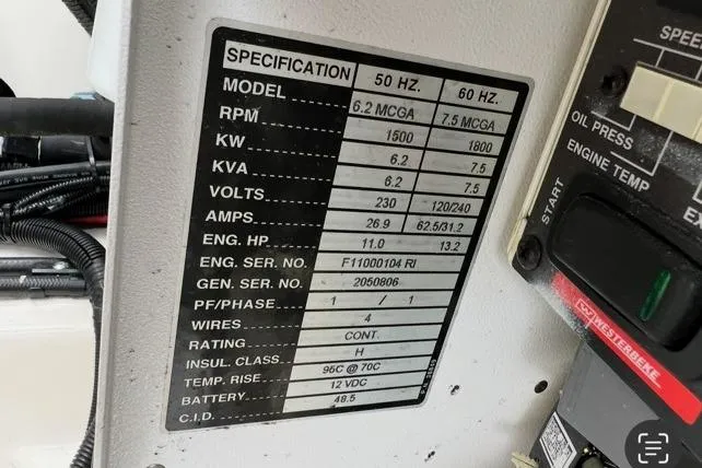 Arrogant 1 Yacht Photos Pics Freeman 37 Center Console 2022 engine specifications label with technical details and performance metrics.