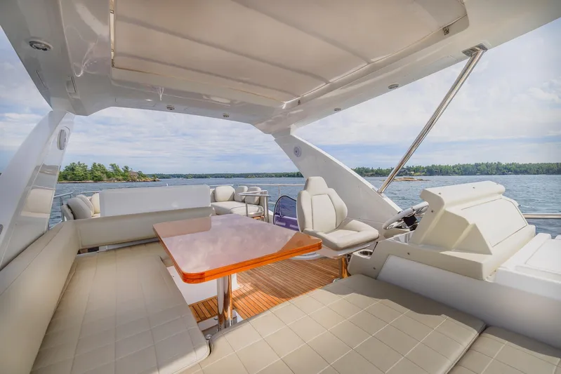  Yacht Photos Pics Luxurious 2018 Azimut 50 Flybridge yacht interior with scenic water view.