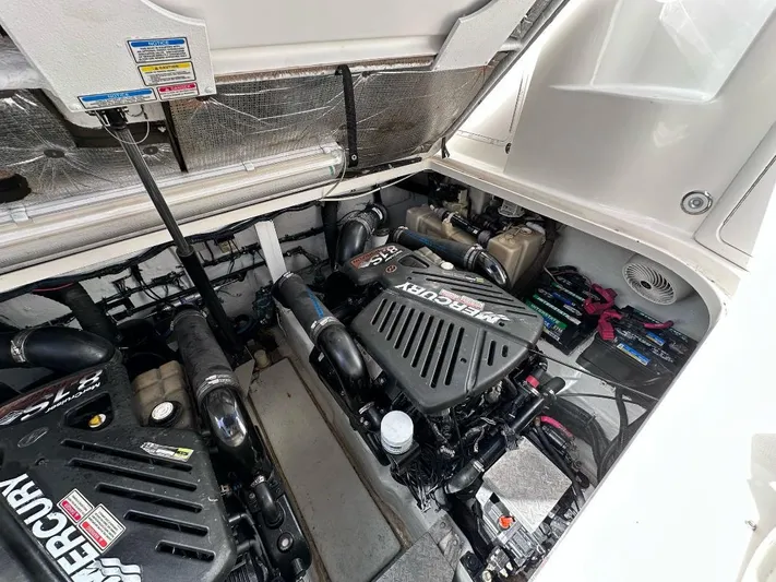 Off Duty Yacht Photos Pics Engine compartment of a 2004 Sea Ray 360 Sundancer with Mercury engines.
