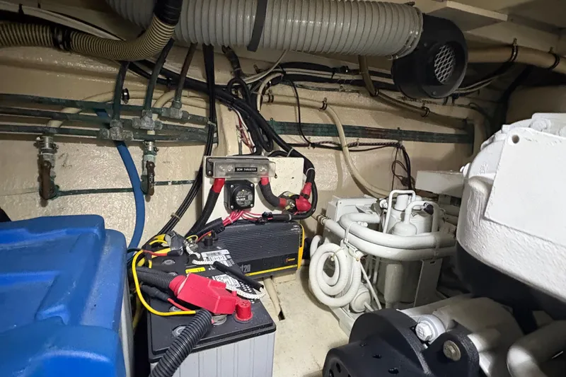 Revere Yacht Photos Pics Engine room of 2002 Grand Banks 42 Classic, featuring battery and mechanical components.