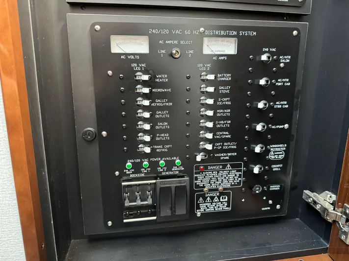  Yacht Photos Pics Electrical panel of 2023 Cruisers Yachts 46 Cantius, featuring AC distribution system.