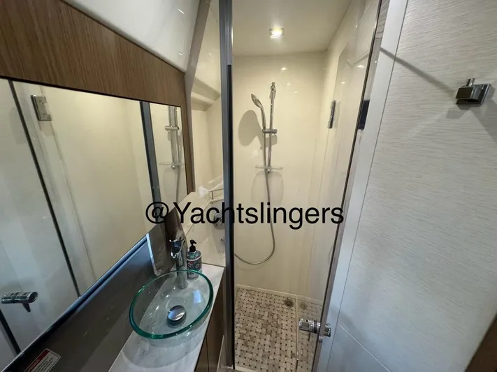  Yacht Photos Pics Modern bathroom in 2017 Sea Ray Sundancer yacht with glass sink and shower.