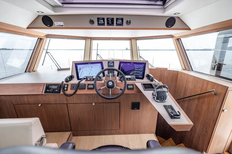 Wild Thing Yacht Photos Pics Helm of 2016 Explorer NG 50 Alu Fast Going yacht with modern navigation equipment.