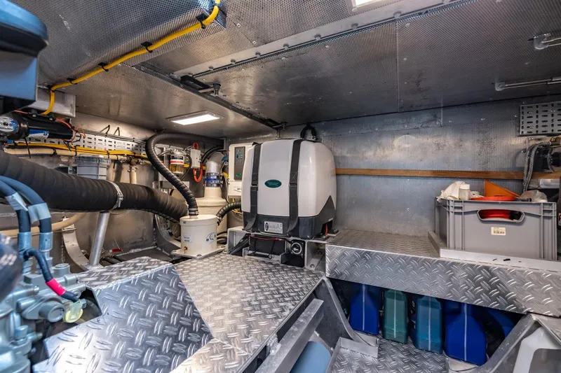 Wild Thing Yacht Photos Pics Engine room of 2016 Explorer NG 50 Alu Fast Going yacht, featuring advanced equipment and storage.