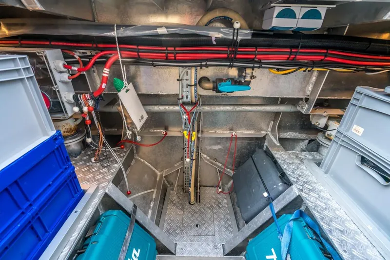 Wild Thing Yacht Photos Pics Interior of 2016 Explorer NG 50 Alu Fast Going boat, showcasing storage and wiring.