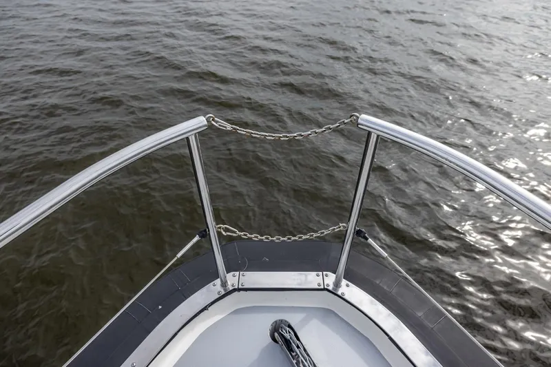 Wild Thing Yacht Photos Pics Bow of 2016 Explorer NG 50 Alu Fast Going boat on water.