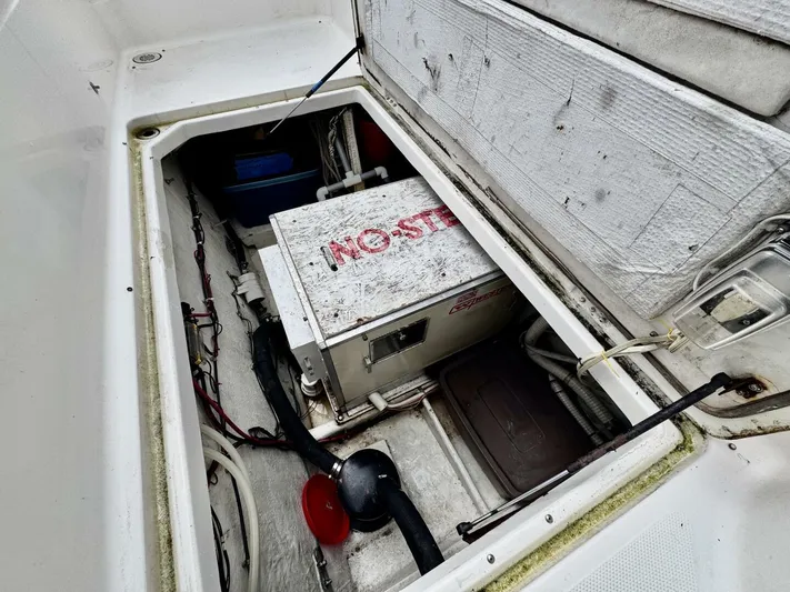  Yacht Photos Pics 1998 Bayliner 4087 Aft Cabin Motoryacht engine compartment with visible wiring and equipment.