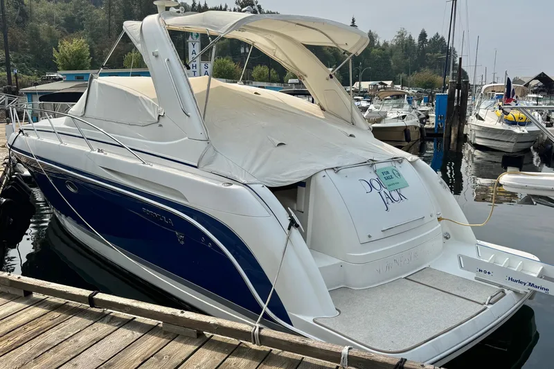  Yacht Photos Pics 2003 Formula 37 Performance Cruiser docked at marina, for sale sign visible.