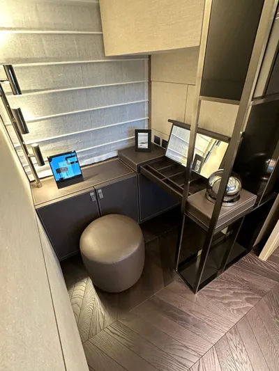  Yacht Photos Pics Luxurious interior of 2023 Cranchi Settantotto 78 yacht with modern furnishings and decor.