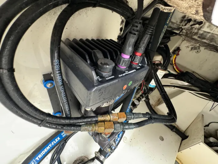  Yacht Photos Pics Engine compartment of a 2010 Hydra-Sports 3500 VX with visible wiring and components.