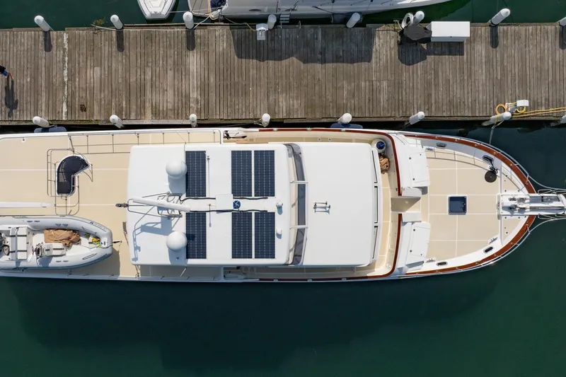 Dash Yacht Photos Pics Overhead view of 2016 Grand Banks 72 Aleutian RP yacht docked at marina.