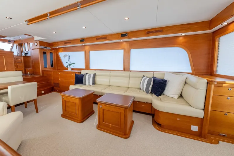 Dash Yacht Photos Pics Luxurious interior of 2016 Grand Banks 72 Aleutian RP yacht with elegant wood finish.