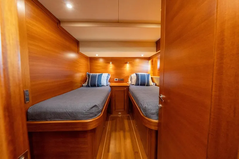 Dash Yacht Photos Pics Luxurious twin cabin interior on 2016 Grand Banks 72 Aleutian RP yacht.