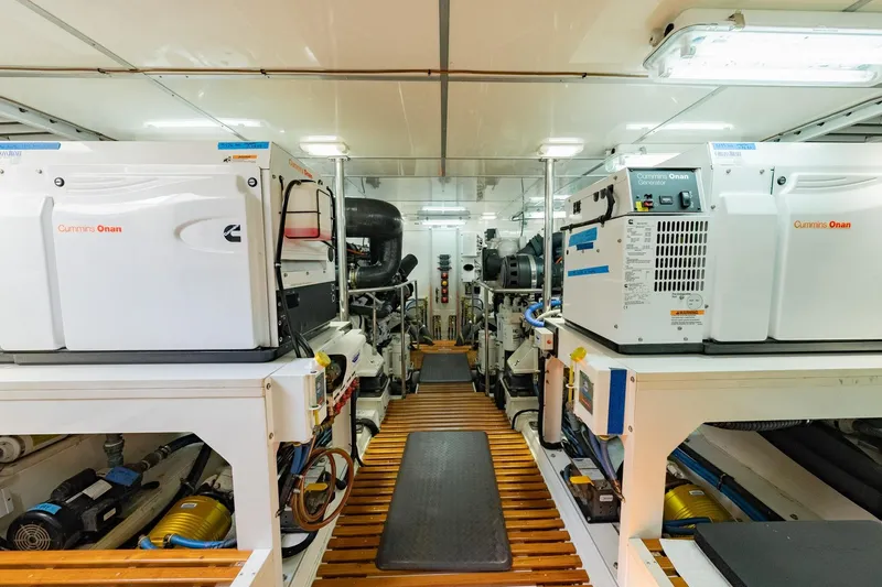 Dash Yacht Photos Pics Engine room of 2016 Grand Banks 72 Aleutian RP with Cummins Onan generators.
