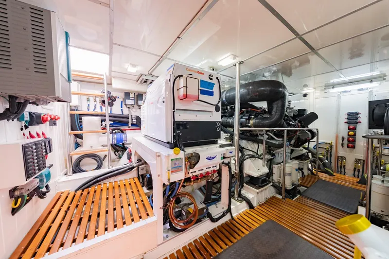 Dash Yacht Photos Pics Engine room of 2016 Grand Banks 72 Aleutian RP yacht, featuring advanced machinery and equipment.