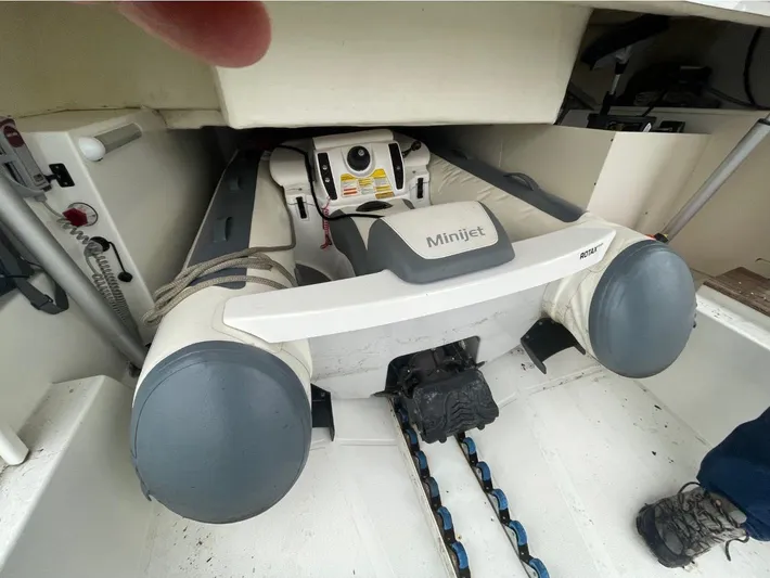 Yes Yacht Photos Pics Inflatable Minijet boat stored in a 2016 Prestige 500 S yacht compartment.