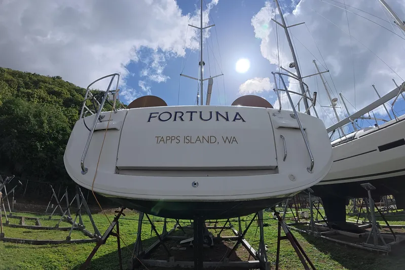 Fortuna Yacht Photos Pics 2016 Jeanneau Sun Odyssey 519 sailboat "Fortuna" on land at Tapps Island, WA.