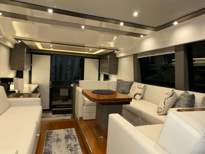 Sapphire Yacht Photos Pics Luxurious interior of 2020 Tiara Yachts F53 Flybridge with elegant seating and modern design.