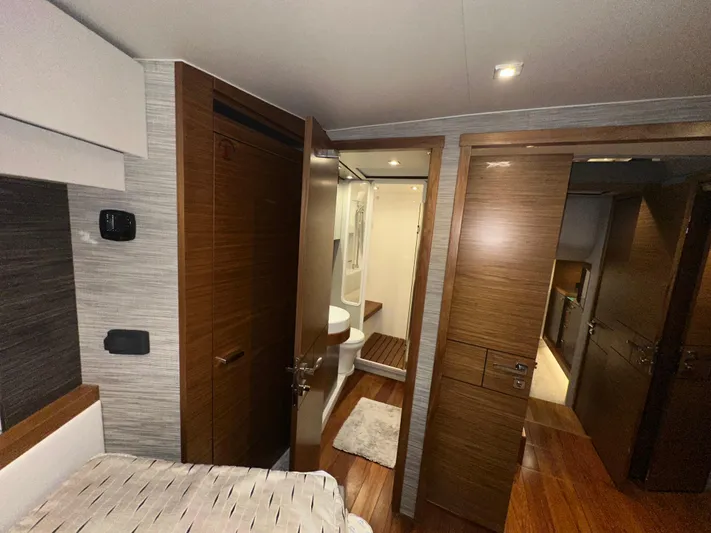 Sapphire Yacht Photos Pics Luxurious interior of 2020 Tiara Yachts F53 Flybridge with wood finishes and modern design.