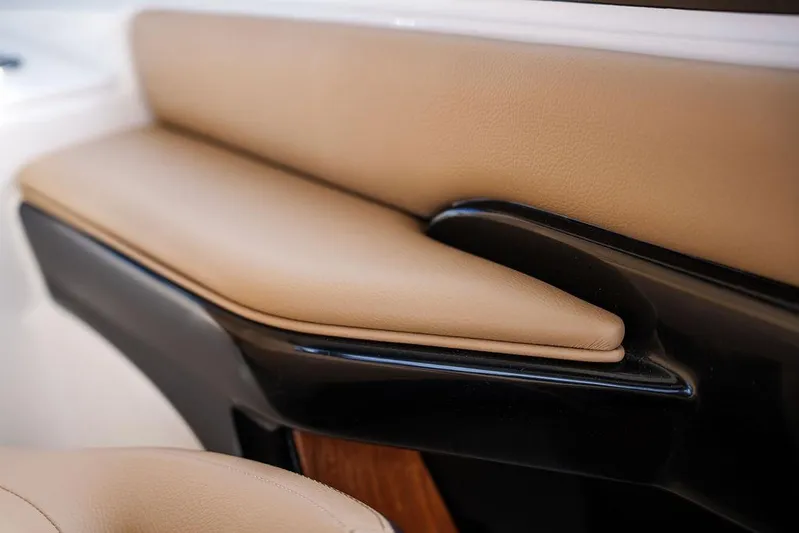  Yacht Photos Pics 2023 Sea Ray Sundancer 370 Outboard interior with tan leather seating detail.