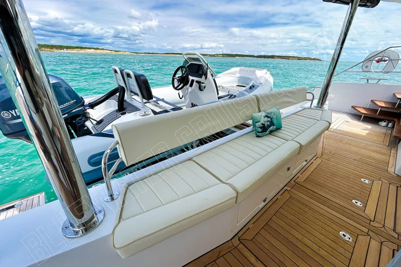 Fun Pass Yacht Photos Pics Luxurious Privilege 580 yacht interior with seating, ocean view, and modern design, 2025 model.