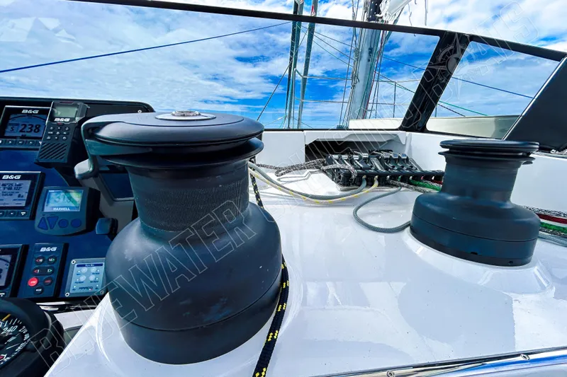 Fun Pass Yacht Photos Pics Sailing yacht Privilege 580 cockpit with winches and navigation instruments, 2025 model.