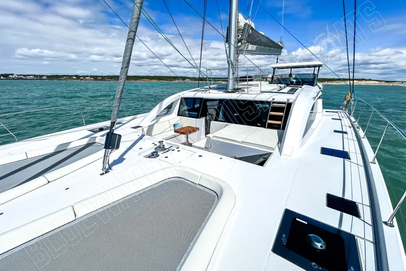 Fun Pass Yacht Photos Pics Luxury Privilege 580 yacht sailing on clear waters, 2025 model.