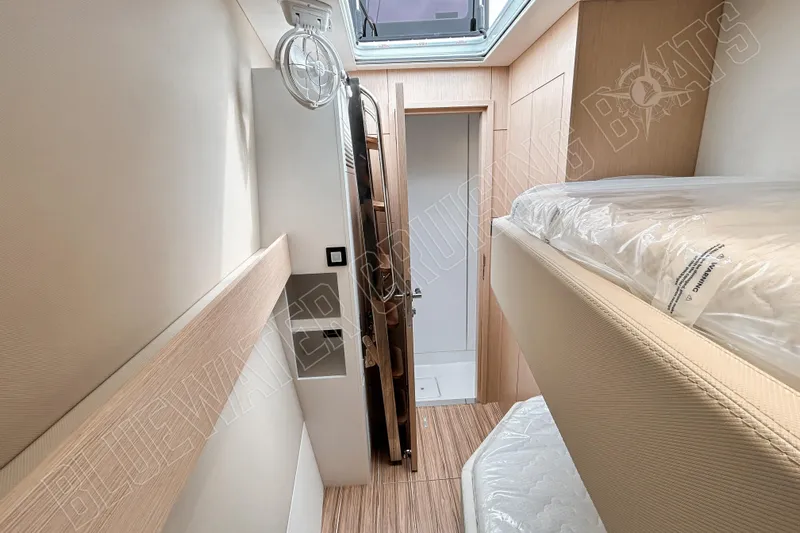 Fun Pass Yacht Photos Pics Interior of 2025 Privilege 580 yacht with bunk beds and modern design.