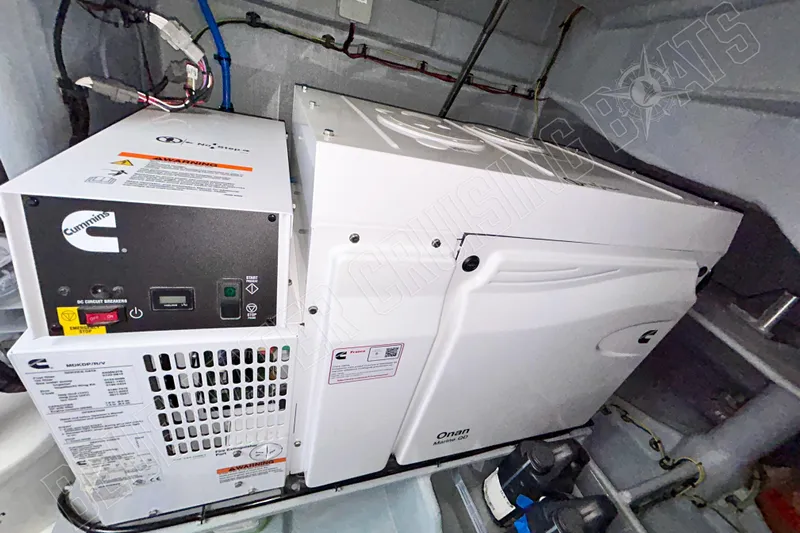 Fun Pass Yacht Photos Pics Cummins Onan marine generator in Privilege 580 yacht, 2025 model, engine room view.