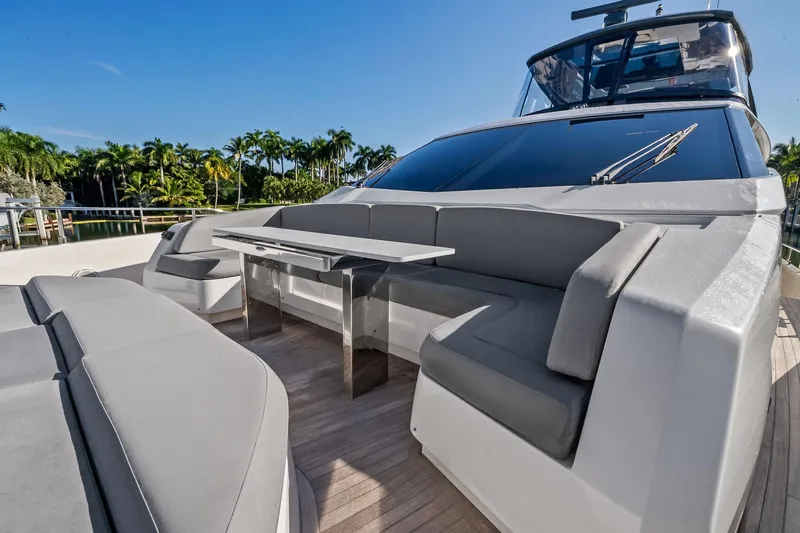 Sunsation Yacht Photos Pics Luxurious 2019 Ferretti Yachts 780 with elegant outdoor seating and sleek design.