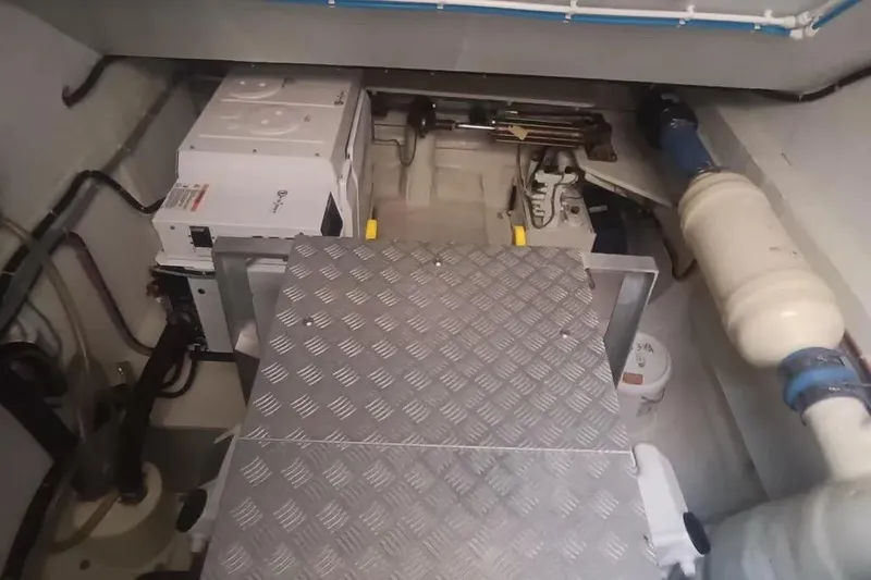  Yacht Photos Pics Engine room of 2021 Sunreef 80 Power yacht, featuring mechanical equipment and piping.