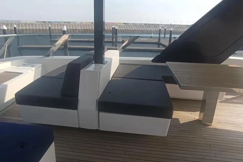  Yacht Photos Pics Luxurious seating area on 2021 Sunreef 80 Power yacht with sleek design.