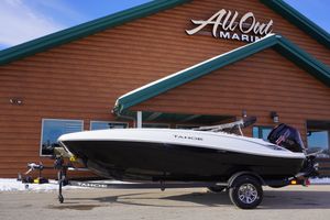 2025 Tahoe T18 boat displayed at All Out Marine dealership.