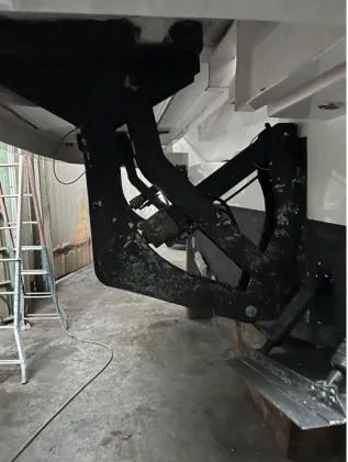  Yacht Photos Pics 2013 Sessa Marine C 48 boat underbody with visible mechanical components.