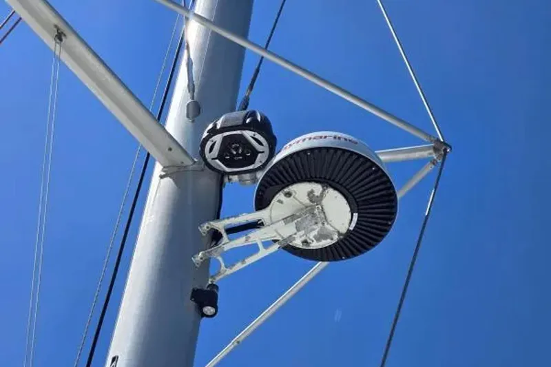 Sunbelievable Yacht Photos Pics Mast and rigging of 2008 Fountaine Pajot Salina 48 Evolution against clear blue sky.