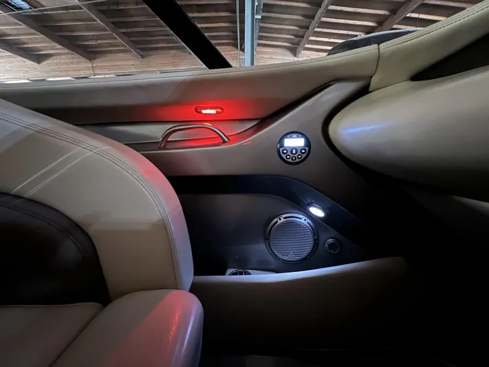 Unique Yacht Photos Pics Interior of a 2008 Porsche/Donzi with beige leather and ambient lighting.