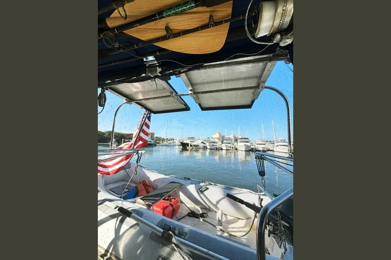 Makani Yacht Photos Pics Sailboat cockpit view of marina, featuring Gozzard 44 MK1 AC, 1993 model.