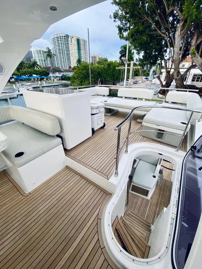 Ivy Therapy Yacht Photos Pics Spacious deck of 2015 Azimut 50 yacht with modern seating and cityscape view.