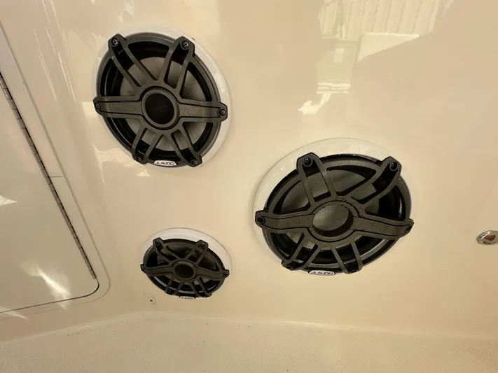 Dream Chaser Yacht Photos Pics Speakers on 2021 Boston Whaler Realm 380 boat interior panel.