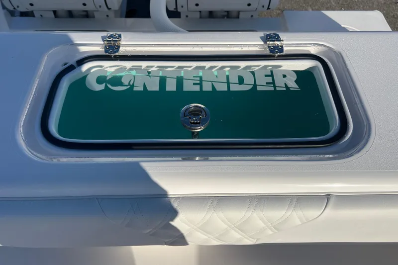  Yacht Photos Pics Contender 28 Tournament 2026 boat hatch with logo and secure latch.