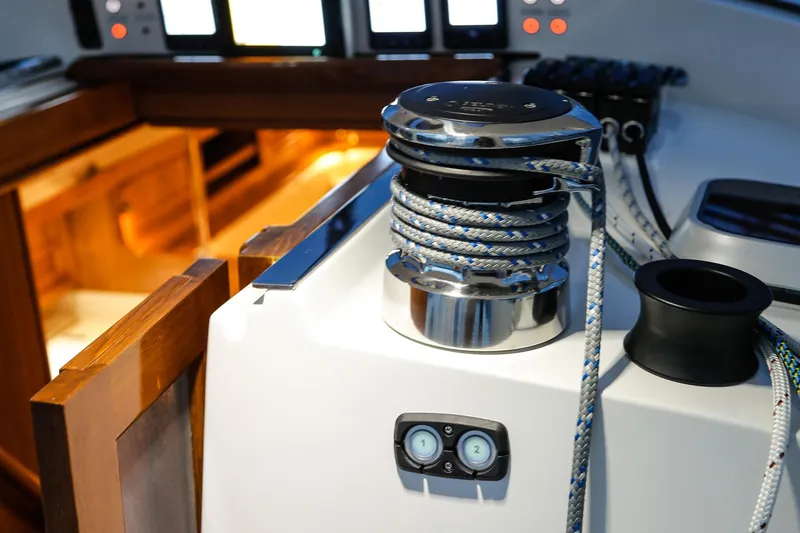 Outbound 46 Yacht Photos Pics Sailing yacht interior with winch and ropes, Outbound 46, 2025 model.