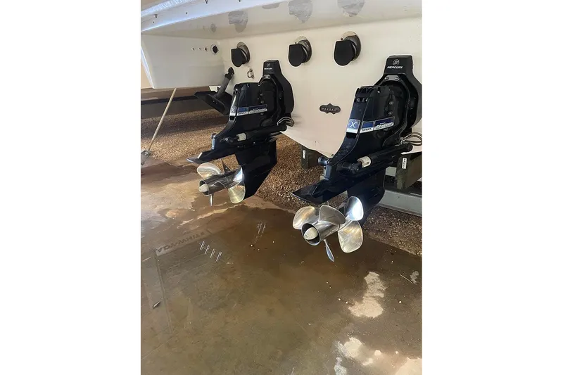 Gratitude Yacht Photos Pics 2015 Formula 350 Sun Sport boat with dual Mercury outboard engines and propellers.